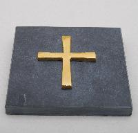 Copper cross on a grey slate 10cm - Croix cuivre sur ardoise grise